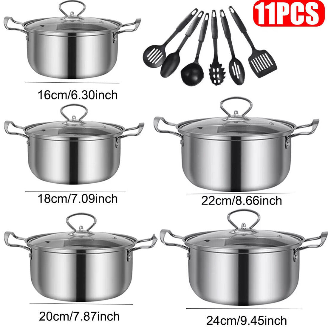Aurivva 11-Piece Stainless Steel Cookware Set | Induction Compatible Pots & Pans