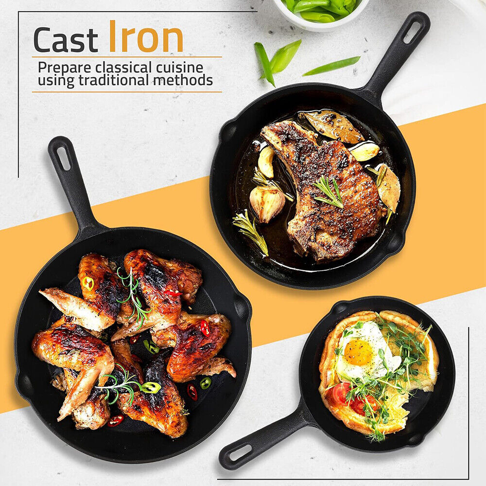 Aurivva Cast Iron Pan Set | Non-Stick Pre-Seasoned Skillets (Set of 3)