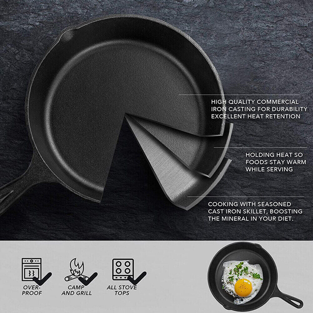 Aurivva Cast Iron Pan Set | Non-Stick Pre-Seasoned Skillets (Set of 3)