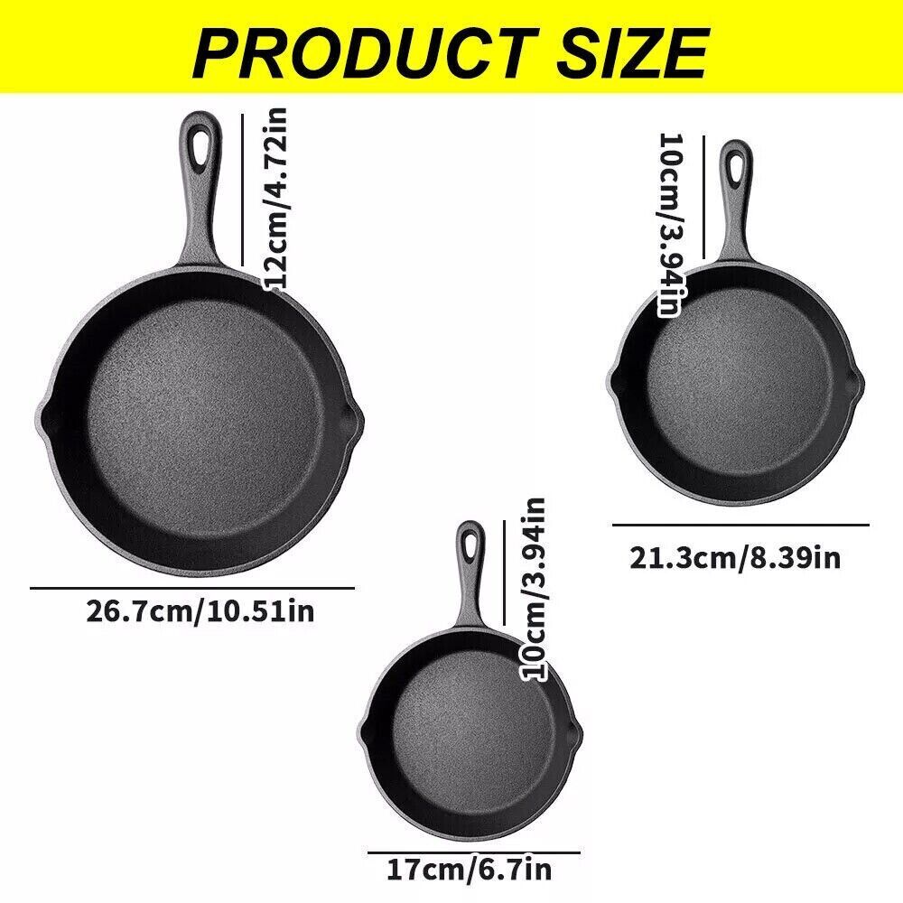 Aurivva Cast Iron Pan Set | Non-Stick Pre-Seasoned Skillets (Set of 3)